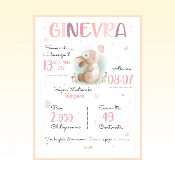 Quadretto nascita bimba - Coniglietta