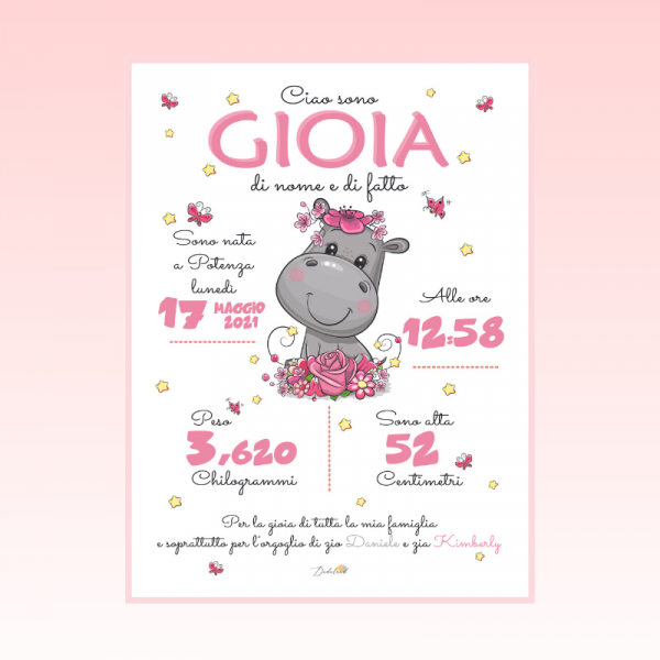 Quadretto nascita bimba - Ippopotamo