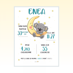 Quadretto nascita bimbo - Koala sulla Luna