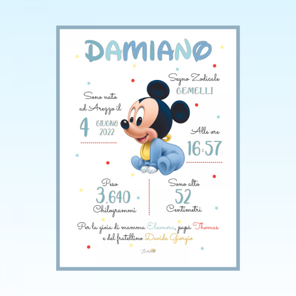 Quadretto nascita bimbo - Topolino Baby