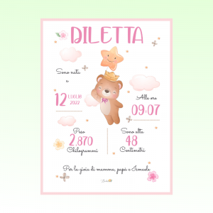 Quadretto nascita bimba - Orsetto con Stella