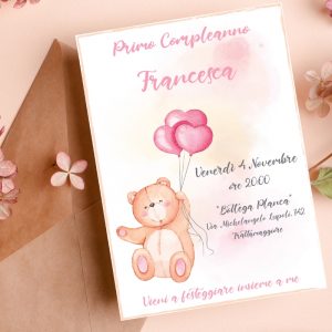 Invito Compleanno Love Teddy - Rosa
